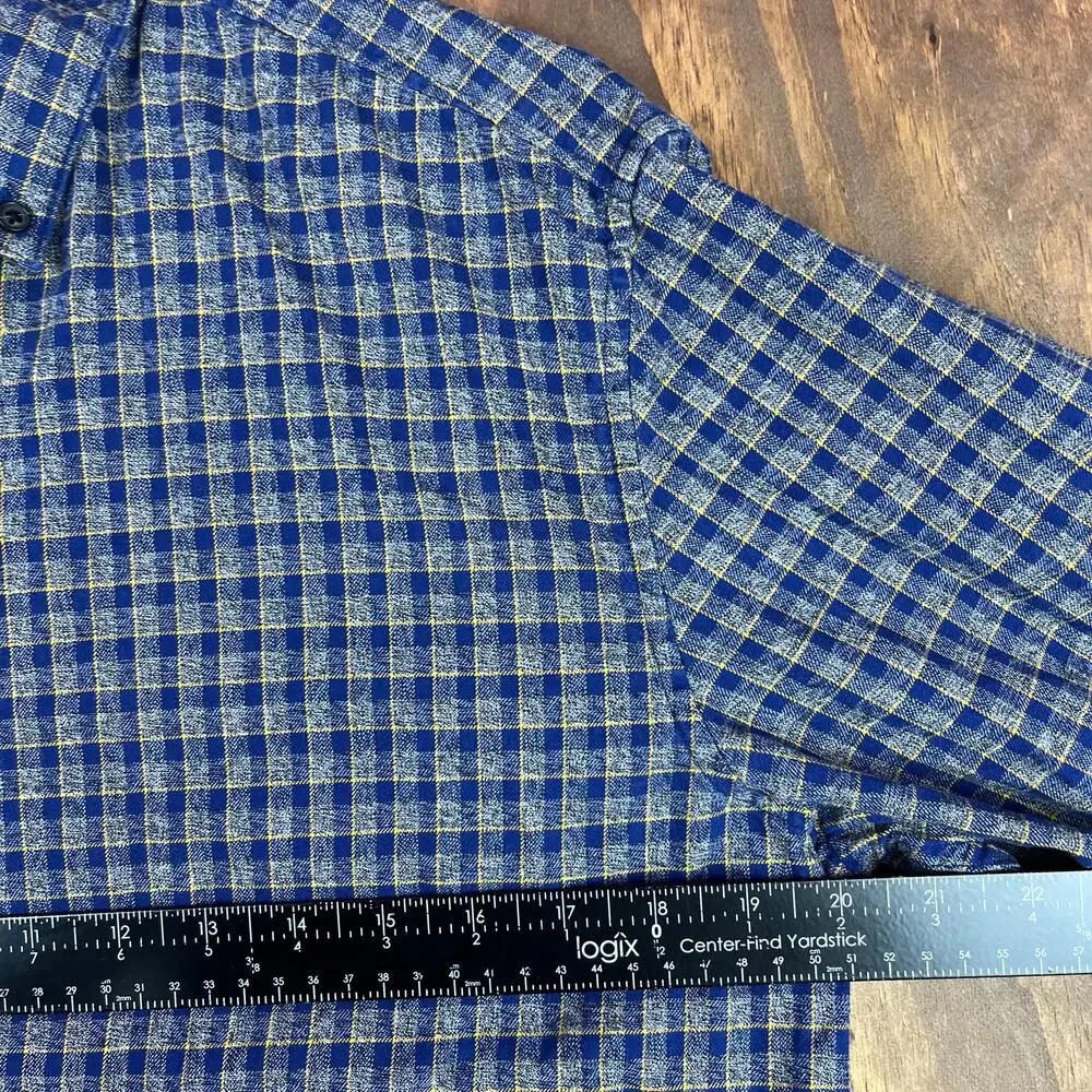 Banana Republic Mens Shirt Blue Yellow Plaid Luxe Flannel Camden Fit Medium